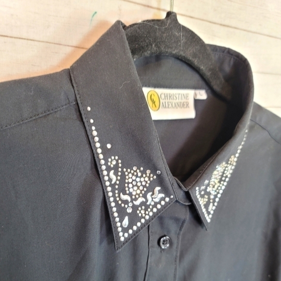 CHRISTINE ALEXANDER VINTAGE EMBELLISHED BLACK BUTTON UP LONG SLEEVE, sz LARGE - Picture 3 of 10